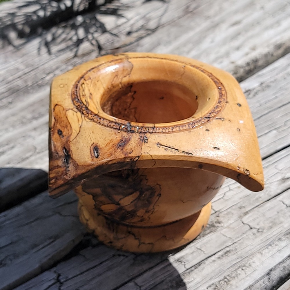 Handmade Winged Hand Turned Spalted Wood Bowl/Pedestal Vase Signed Veit 5x5x3
